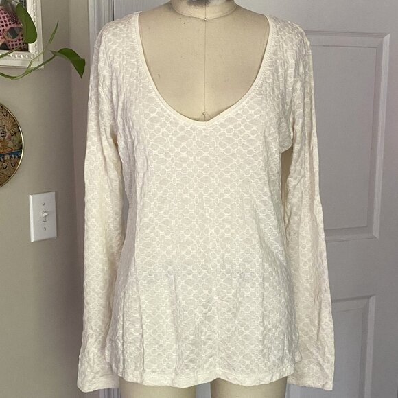 ZARA Essentials IVORY Stretch knit V-Neck basic Shirt Tunic *LARGE* - Picture 1 of 5